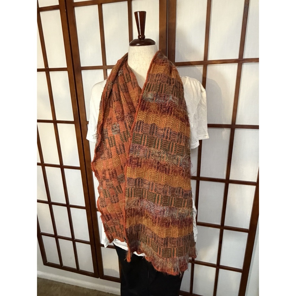 Italian Laladarini Orange Wool Knit Textured Long Neck Scarf Winter